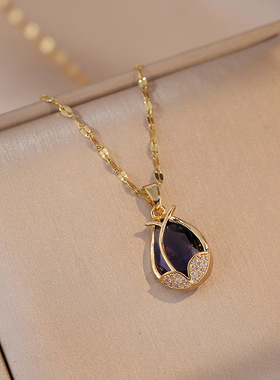 项链女 网红日韩风彩色郁金香锆石新款小众设计ins饰品锁骨链