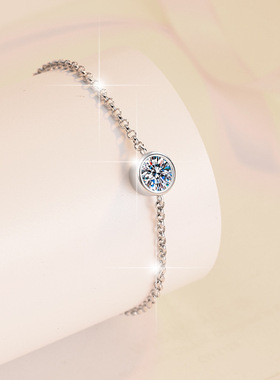 925纯银手链小气泡1克拉莫桑石手镯镀白金莫桑钻手饰跨境货源