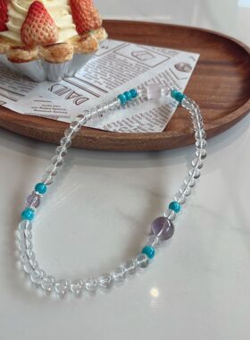 天然白水晶多圈叠戴手链女款粉晶方糖优化天河石轻奢小众ins饰品