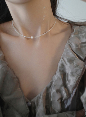 温柔贝母choker天然珍珠项链锁骨链轻奢女送女友闺蜜礼物直播供货