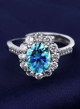 新款彩宝海洋之心镶嵌蓝宝石群镶戒指直播欧美跨境女戒厂家时尚戒