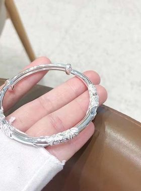 繁花似锦镀银手镯女浮雕花丝树叶子时尚ins小众设计高级一件时尚