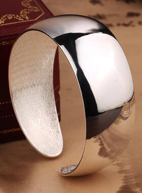 光面简约福字民族风镯子高级宽面时尚开口银手镯女年轻款生日礼物