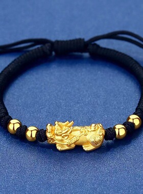 江铭新款招财貔貅手绳情侣手链女男镀银手工编织绳成品本命年红绳