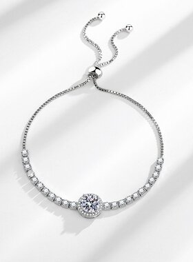 直播热销法式抽拉式两克拉圆包锆石仿莫桑石手链女式个性百搭手镯