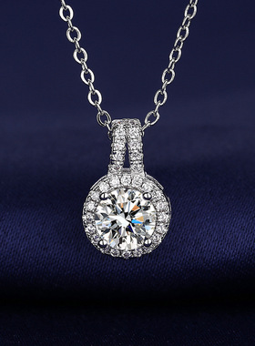 新款双排圆包项链毫镶满钻吊坠时尚潮流气质女一克拉莫桑石商