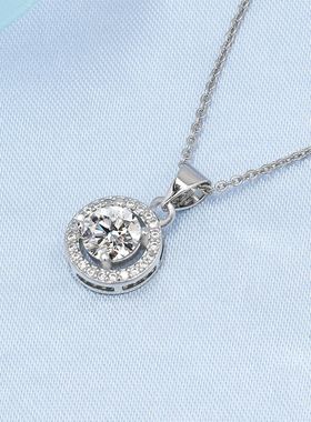 直播时尚气质百搭韩国版白钻仿真莫桑石圆形吊坠女 时尚锁骨项链