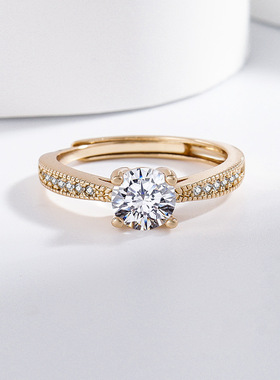 跨境日韩时尚风热销香槟真金白露戒指女八心八箭开口气质指环