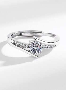 直播热销仿真莫桑石戒指缘定三生戒指女时尚情人节礼物婚戒手饰品