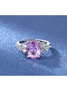 新款欧美饰品 外贸时尚奢华椭圆鸽子蛋粉色水晶戒指 女士指环婚戒