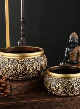 黄铜覆古元宝五帝钱聚宝盆大号存钱罐米缸办公室桌面摆件开 业铜