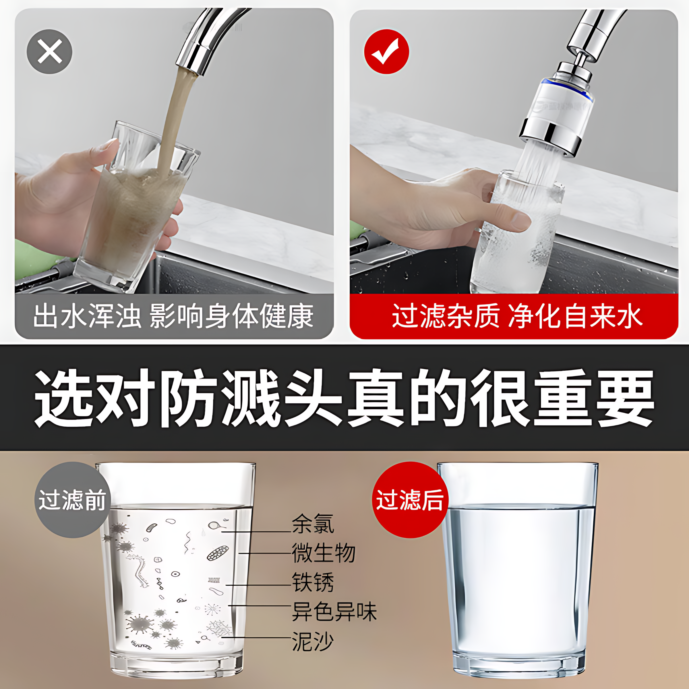 水龙头净水器过滤器净化器厨房万能通用延伸防溅花洒接头可旋转