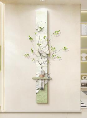原木奶油风玄关装饰画竖版长条水培绿植走廊过道挂画入户门墙壁画