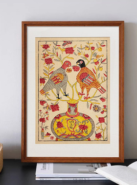 四川夹江年画《元亨利贞》新中式竖版花鸟客厅挂画玄关好寓意壁画