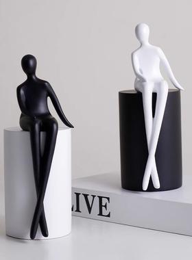 黑白抽象艺术书柜装饰品客厅酒柜摆件高级感创意壁龛电视柜布置