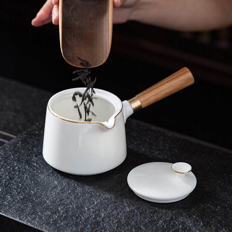 板脂玉鎏金木柄边柄壶家用手工白瓷茶壶简易陶瓷功夫茶具木柄茶壶,淘宝优惠券,粉丝福利购,淘宝优惠卷
