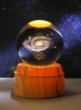 旋转太阳系小夜灯水晶球摆件生日礼物女生送闺蜜男朋友高级感毕业