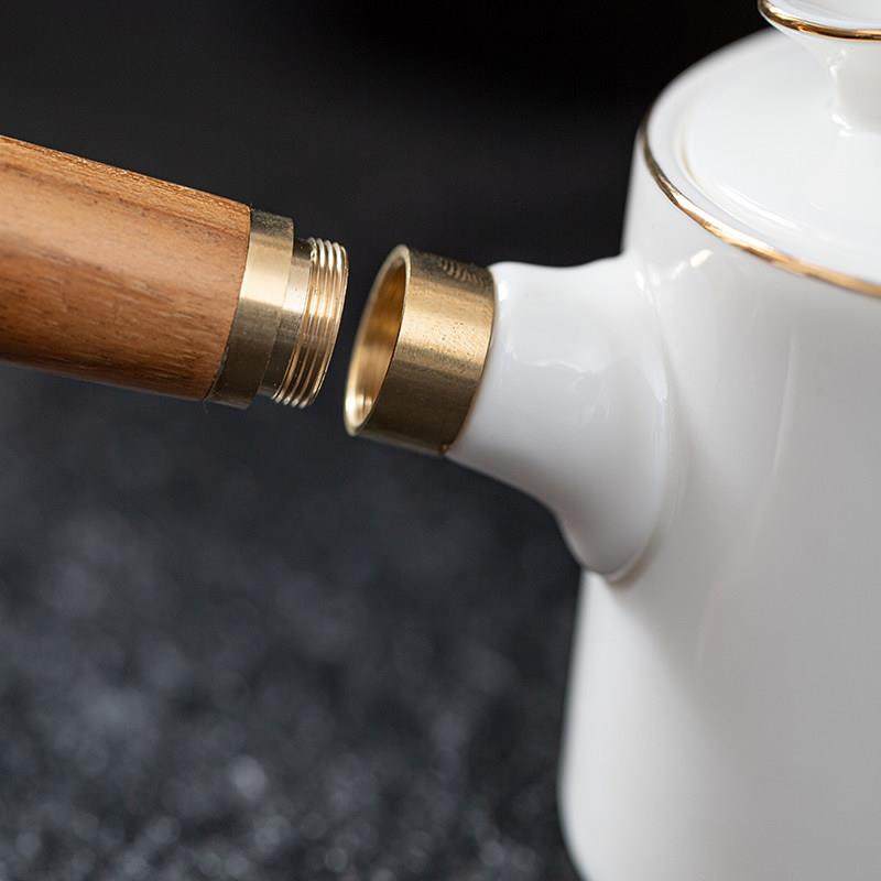 板脂玉鎏金木柄边柄壶家用手工白瓷茶壶简易陶瓷功夫茶具木柄茶壶,淘宝优惠券,粉丝福利购,淘宝优惠卷