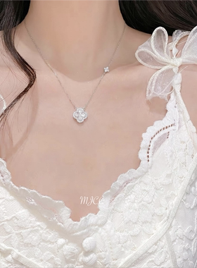 【闪钻四叶草】999足银纯银项链女轻奢高级感爆闪锁骨链生日礼物