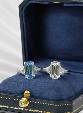 9.4克拉宝塔切高碳钻戒指白蓝豪华跨境镶嵌指环小众 高级感戒指