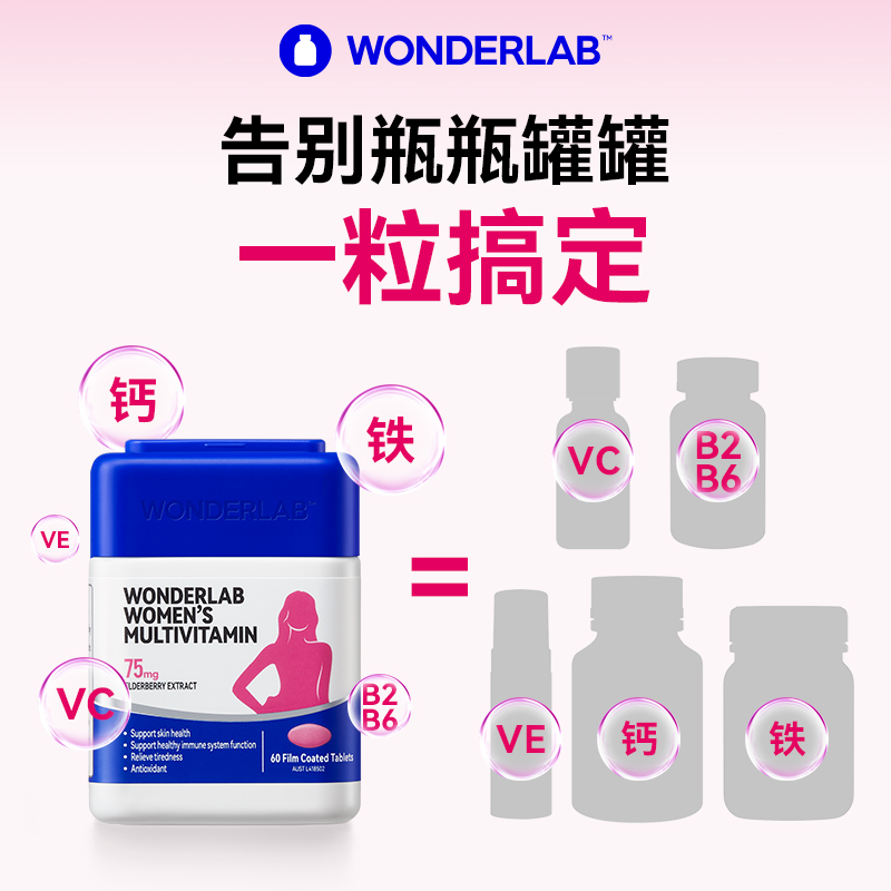 WonderLab女士多维片女性复合维生素B族综合维生素C代谢官旗正品