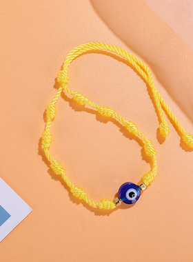 纯色编织恶魔之眼手链手工打结手环欧美手绳简约手饰批发