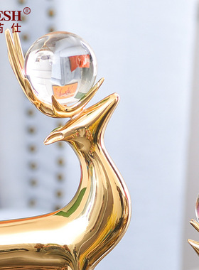 纯铜对鹿摆件现代轻奢样板间饰品客厅书房家居工艺品办公桌