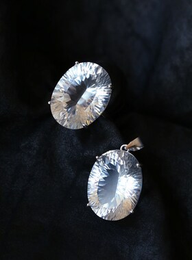 天然白水晶切面纯银镶嵌款吊坠/戒指 女款水晶银镶嵌彩宝饰品