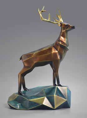 全铜鹿摆件纯铜家居客厅电视柜酒柜新中式装饰工艺品乔迁新居礼品