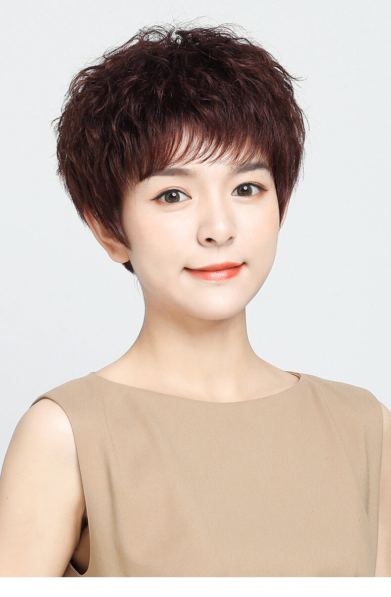 小函假发女短发中年女士中老年中老年老年斜刘海中年妈妈短卷发型