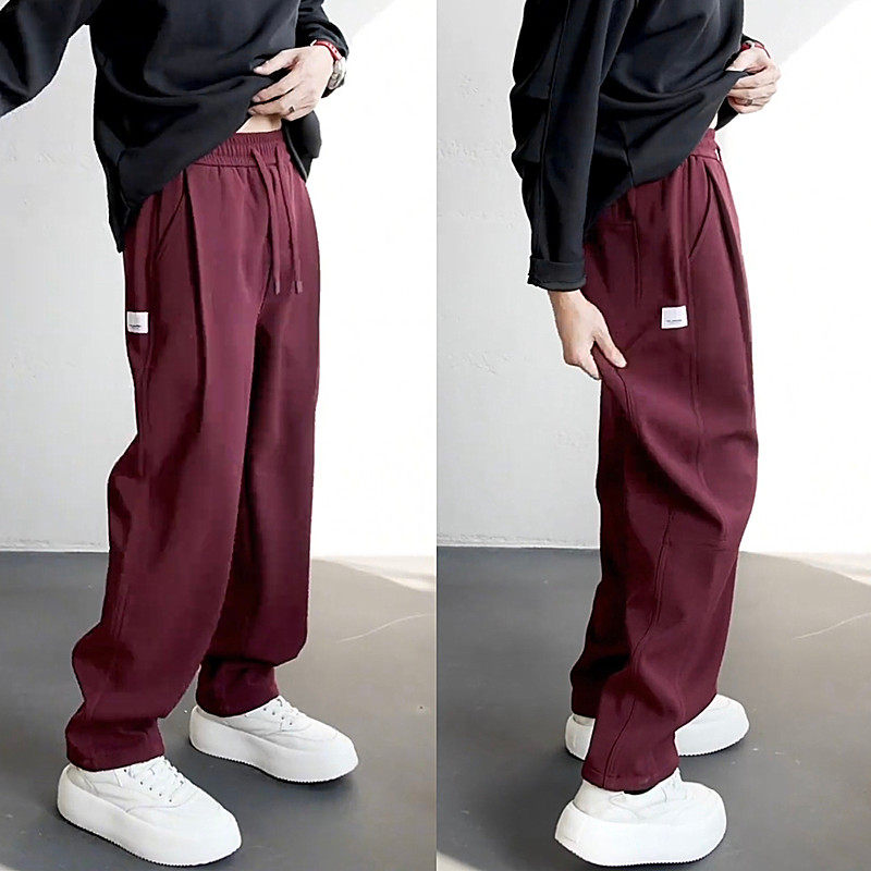 冬季加绒加厚垂感直筒休闲裤男士痞帅高级简约纯色百搭宽松哈伦裤,淘宝优惠券,粉丝福利购,淘宝优惠卷