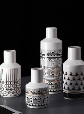 北欧风格几何图案陶瓷花瓶摆件客厅餐桌样板房装饰品花器家居软装