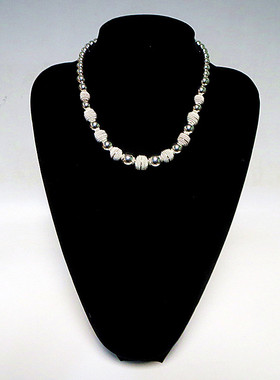 730欧美复古重工中古vintage做旧银色孤品石头珠珠宝石耳夹项链女