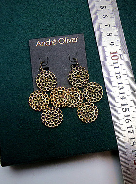 728中古vintage时尚皮质宝石老饰品rm微瑕复古镂空耳环项链耳钉女