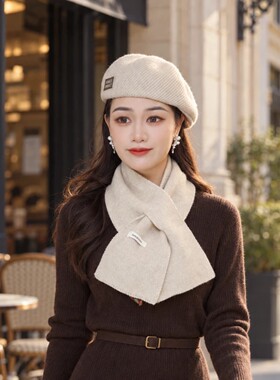 小红帽穿搭一帽三戴帽子+围巾秋冬款贝雷帽女士前进帽显脸小百搭