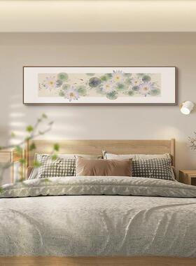 网红荷气堂客厅装满画新中式荷花饰沙发背景墙画茶室雅致横版禅意