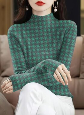 2025秋冬女装遮肚气质显瘦T恤上衣妈妈时尚减龄薄款半高领袖扣