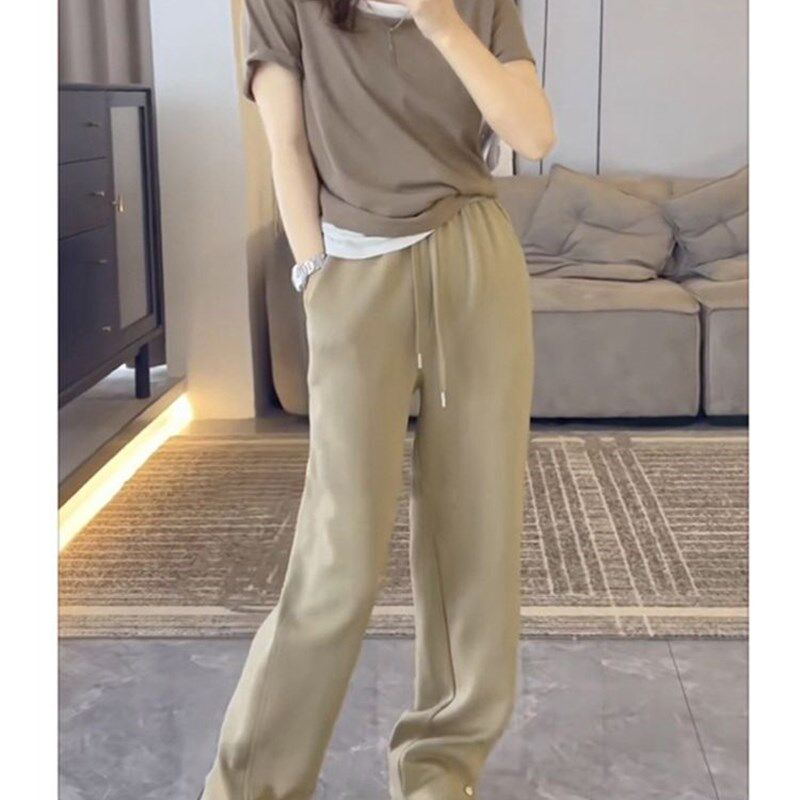 加肥加大码300斤卡其色休闲宽裤男女H秋季潮流宽松直筒垂感卫裤2