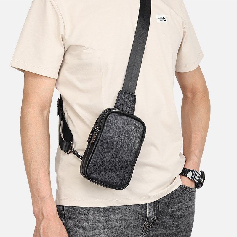 真皮胸包男新款迷你男士包包潮牌小背包头层软牛皮斜挎包男手机包,淘宝优惠券,粉丝福利购,淘宝优惠卷