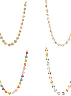 日韩小清新简约风彩油爱心圆牌拼接链条项链O女 不锈钢锁骨链饰品