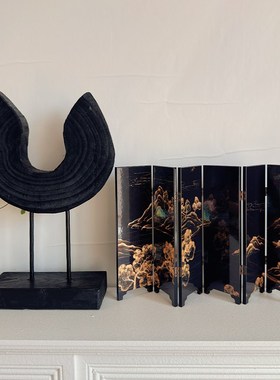 新中式禅意小屏风桌面装饰n摆件迷你遮挡小隔断古典艺术工艺品送