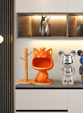 招财猫入户门口钥匙收纳摆件玄关鞋柜客厅轻奢高档家居装饰品乔迁