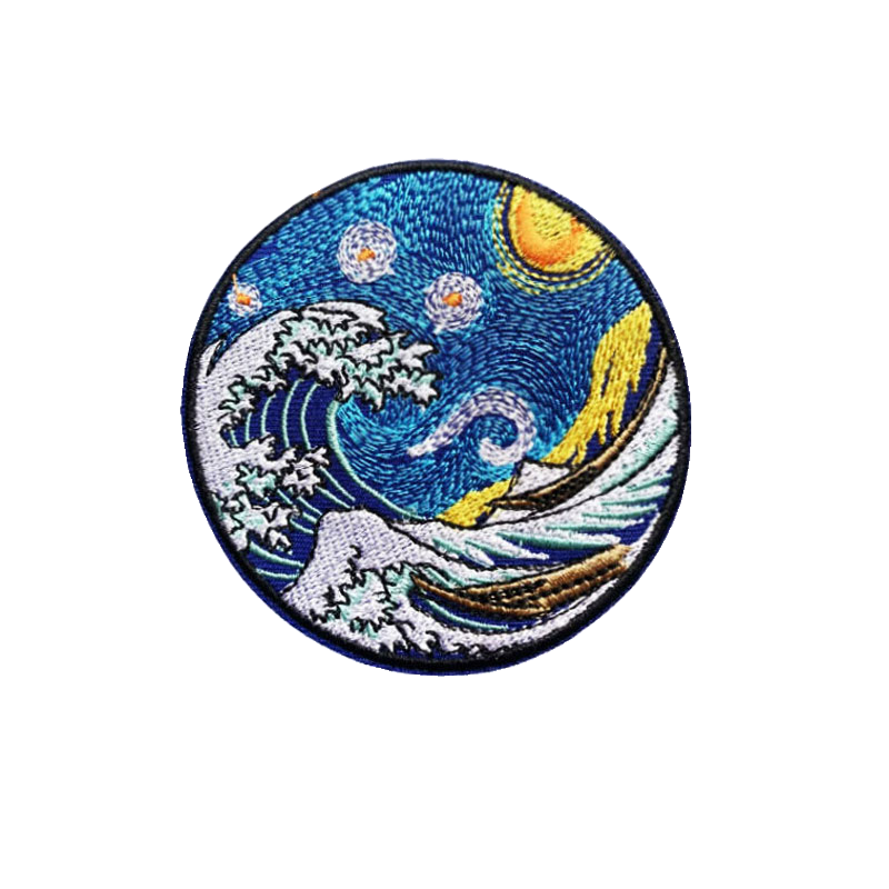 名人自画像魔术贴刺绣徽章神奈川大浪士气章刺绣包贴海浪星空臂章,淘宝优惠券,粉丝福利购,淘宝优惠卷