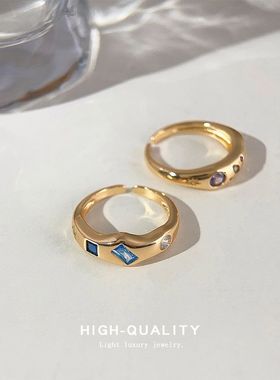 微镶锆石镀18K真金彩色开口可调节时尚通勤戒指义乌饰品指环手饰