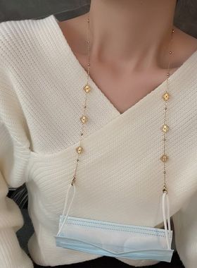 金色四叶草口罩眼镜链防丢挂绳时尚金属链钛钢女潮挂脖气质口罩链