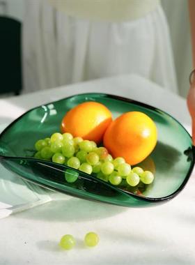 加厚艺术玻璃轻奢果盘墨绿色收纳盘客厅样板间售楼处现代简约摆件