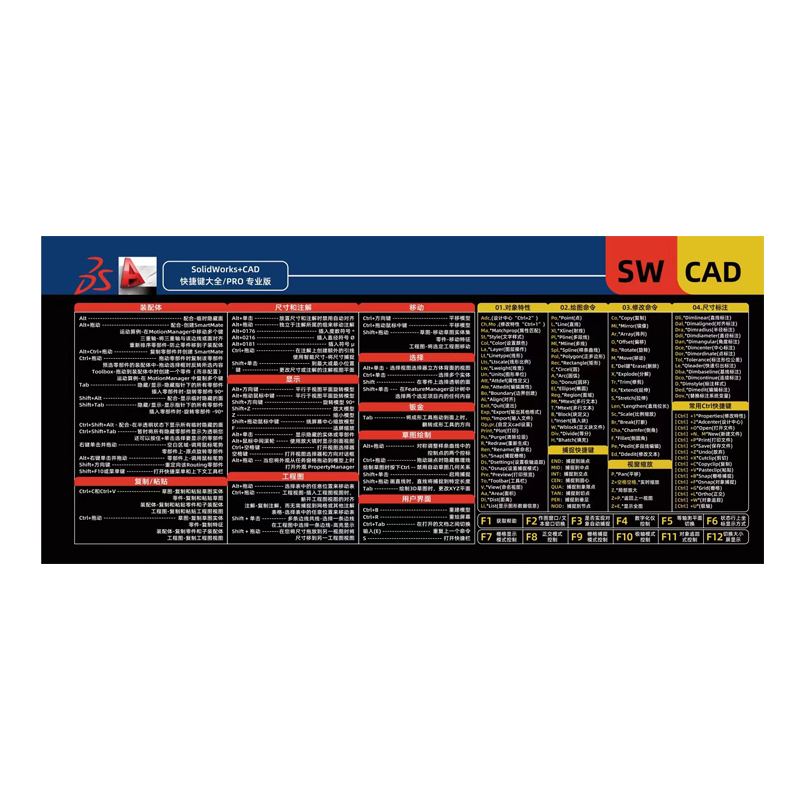 SW快捷键鼠标垫Solidworks CAD命令大全办公大号桌垫专业版电脑垫 - 图3