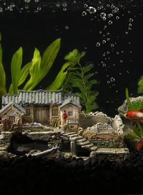 中式鱼缸摆件创意鱼虾躲避屋水族箱草缸造景装饰微景观古建筑模型