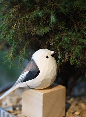 鹿妖商店银喉长尾山雀北长尾山雀肥啾鸟纯手工小鸟木雕摆件