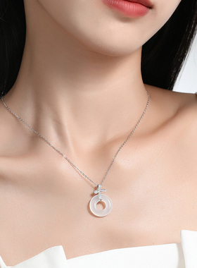 paraskors白玉随纯银蝴蝶结项链